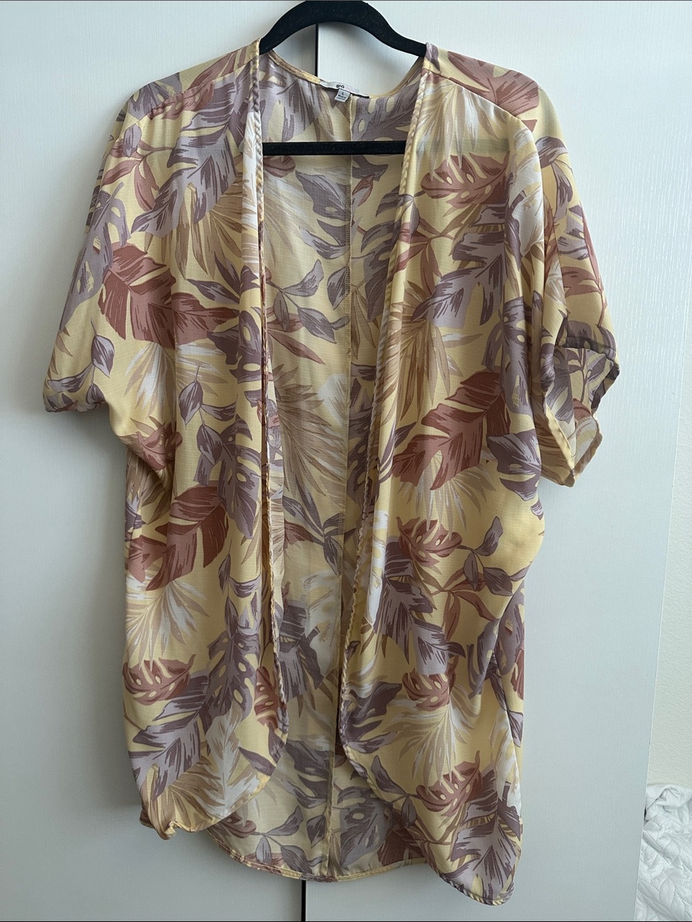 Yellow Floral Open-Front Swim Coverup Kimono